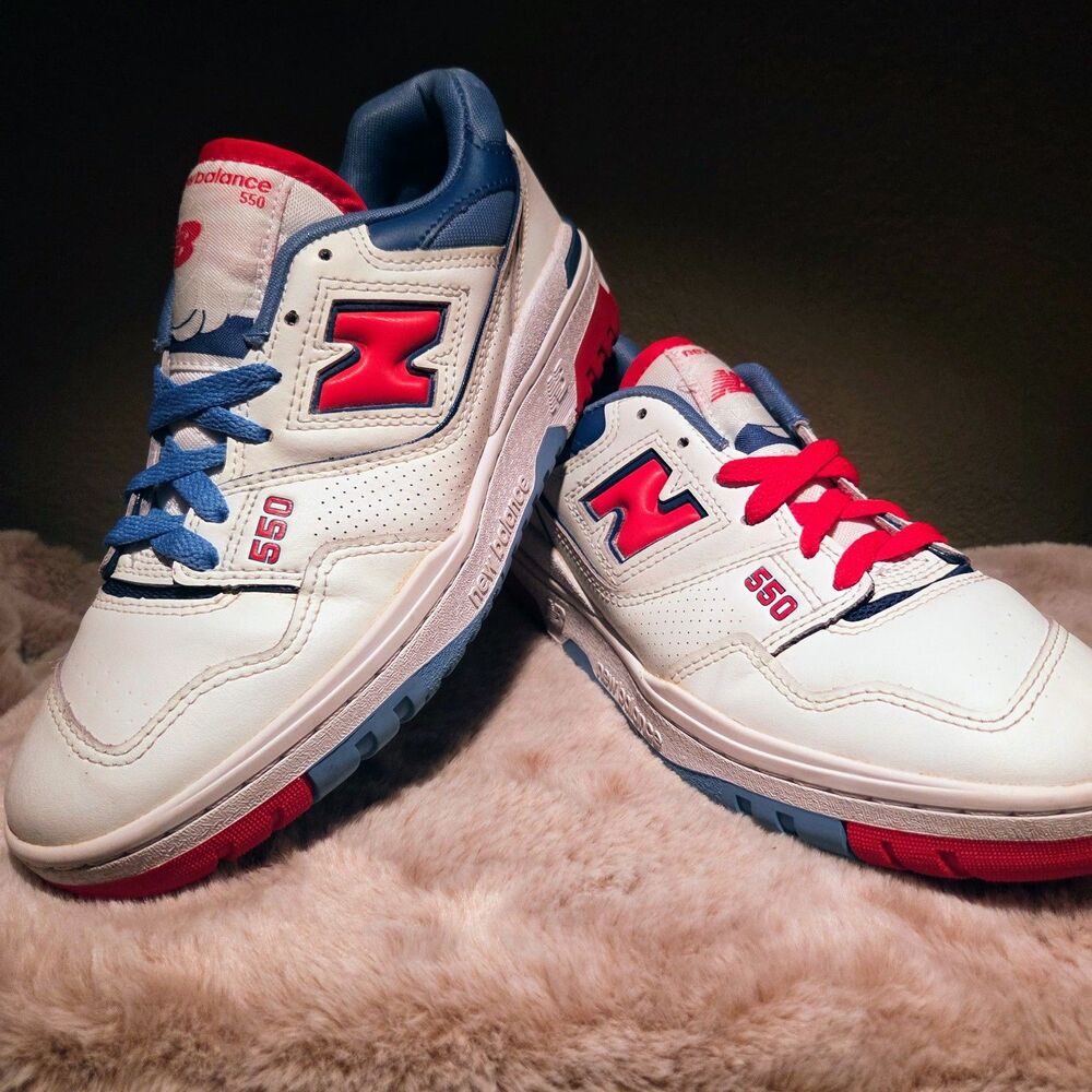 New Balance 550 Red Atlantic Blue Retro Low Top Sneakers Mens 7 Womens 8.5